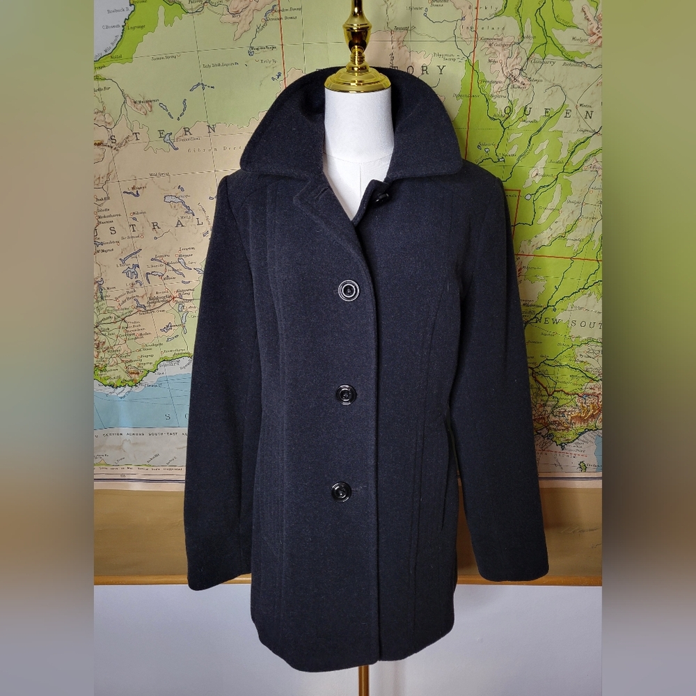 Lonon Fog Women's Black Wool Pea Coat Size M Preppy Normcore Blokecore